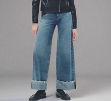 Load image into Gallery viewer, Rag Bone Sofie Crop Wide Leg Jeans Fold Over Hem Fray Womens 26 Blue High Rise