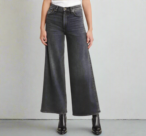 Rag Bone Sofie Crop Wide Leg Jeans Womens 27 Black High Rise Stretch