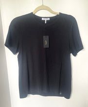 Load image into Gallery viewer, Black t-shirt on a hanger with a white background