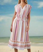 Load image into Gallery viewer, Rails Ashlyn Linen-Blend Midi Dress Large Pink Cap Sleeve ALine VNeck Stripe