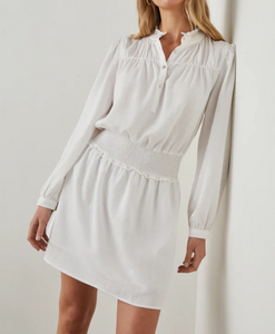 Rails Shawna Mini Dress Large White Long Sleeve Lightweight Linen-Blend Ruffle