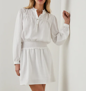 Rails Shawna Mini Dress Large White Long Sleeve Lightweight Linen-Blend Ruffle