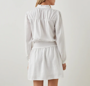 Rails Shawna Mini Dress Large White Long Sleeve Lightweight Linen-Blend Ruffle