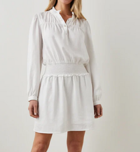 Rails Shawna Mini Dress Large White Long Sleeve Lightweight Linen-Blend Ruffle