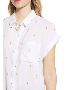 Rails Whitney Shirt Womens White Linen Short Sleeve Button Cocktail motif