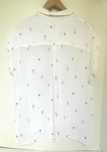 Rails Whitney Shirt Womens White Linen Short Sleeve Button Cocktail motif