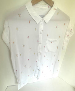 Rails Whitney Shirt Womens White Linen Short Sleeve Button Cocktail motif