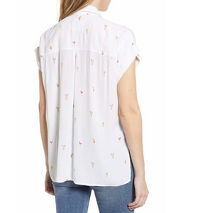 Rails Whitney Shirt Womens White Linen Short Sleeve Button Cocktail motif