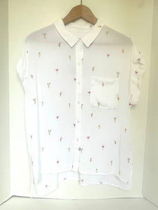 Rails Whitney Shirt Womens White Linen Short Sleeve Button Cocktail motif