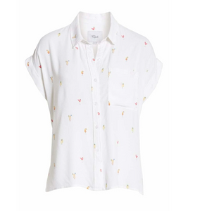 Rails Whitney Shirt Womens White Linen Short Sleeve Button Cocktail motif