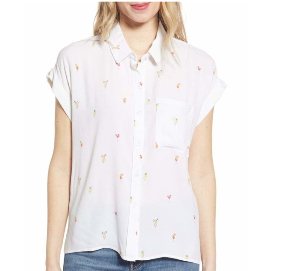 Rails Whitney Shirt Womens White Linen Short Sleeve Button Cocktail motif