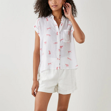 Load image into Gallery viewer, Rails Whitney Shirt Womens White Linen Short Sleeve Button Pink Leopard Cats