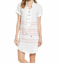 Load image into Gallery viewer, Rails Dress Womens Medium White Short Sleeve V-Neck Stripe Linen Blend