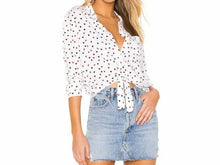Load image into Gallery viewer, Rails Women’s Val Button Front Tie Waist Heart Print White Crop Top - XS