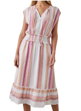 Load image into Gallery viewer, Rails Ashlyn Linen-Blend Midi Dress Large Pink Cap Sleeve ALine VNeck Stripe