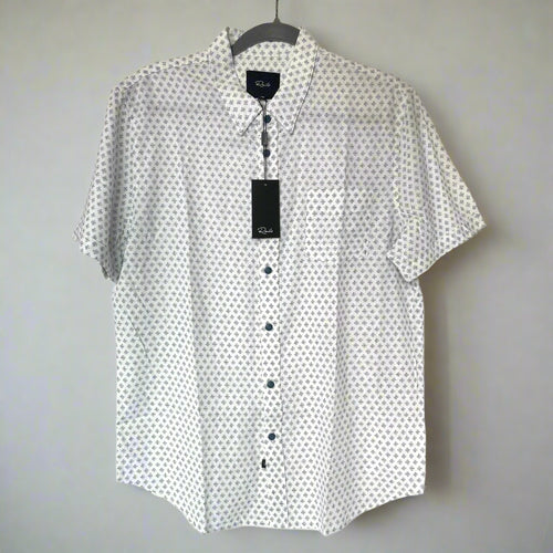 Rails Carson Diamond Geo Linen Blend Shirt Mens Large White Short Sleeve Light