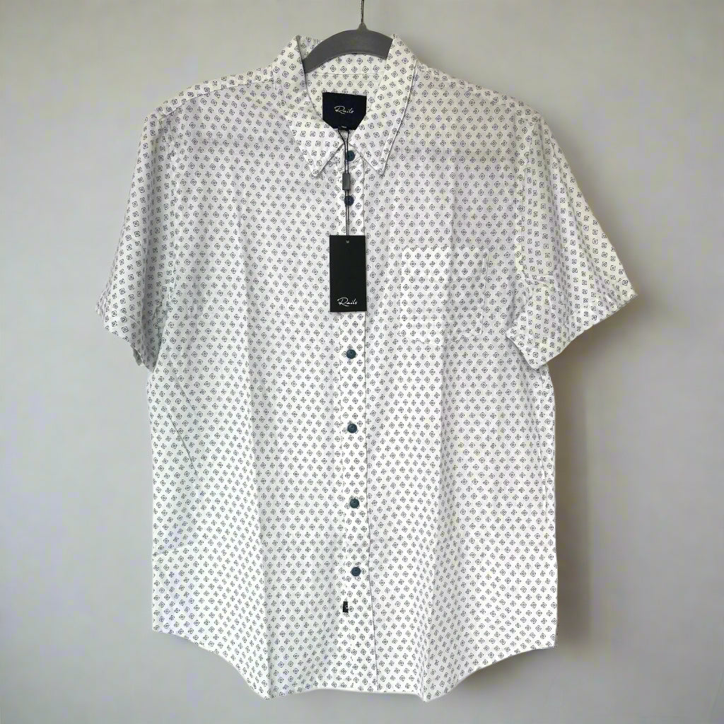 Rails Carson Diamond Geo Linen Blend Shirt Mens Large White Short Sleeve Light