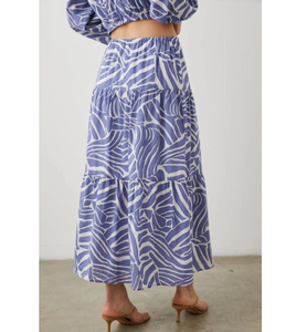Rails Mary Midi Skirt Small Blue Aline Cotton Lightweight Abstract Island Waves