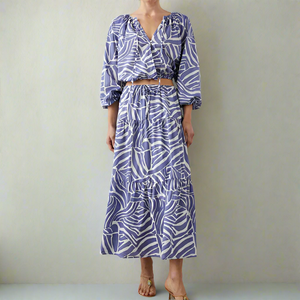 Rails Mary Midi Skirt Small Blue Aline Cotton Lightweight Abstract Island Waves