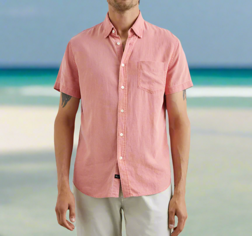 Rails Paros Linen Blend Shirt Mens XL Short Sleeve Pink Button-Up Lightweight