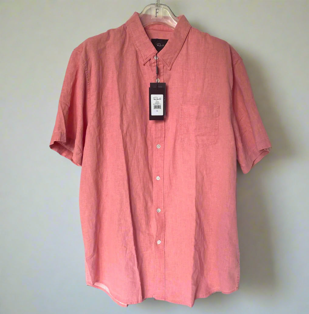 Rails Paros Linen Blend Shirt Mens XL Short Sleeve Pink Button-Up Lightweight