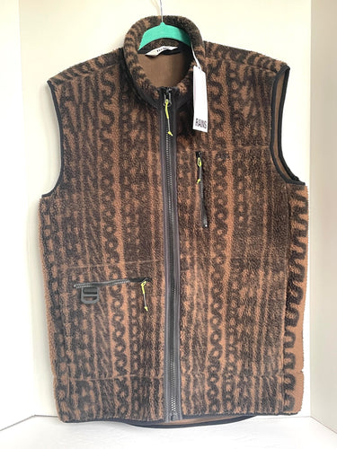 Rains Heavy Fleece Vest Mens Unisex Brown Monogram Sleeveless Front Zip