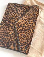 Load image into Gallery viewer, Rebecca Minkoff Clutch Womens Leo Brown Leopard Leather Slim Envelope Zipper Trim