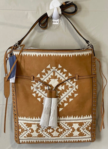 Rebecca Minkoff Crossbody Messenger Bag Brown Suede Leather Aztec Embroidered