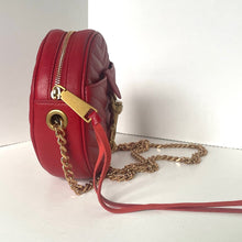 Load image into Gallery viewer, Red handbag with gold chain strap on a white background