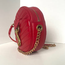Load image into Gallery viewer, Red handbag with gold chain and handle on a white background