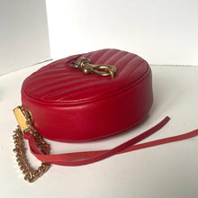 Load image into Gallery viewer, Red handbag with gold chain strap and clasp on a white background