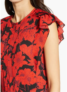 Rebecca Minkoff Mini Dress Womens Large Red Flutter Sleeve Pleated Ruffles