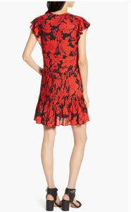 Rebecca Minkoff Mini Dress Womens Large Red Flutter Sleeve Pleated Ruffles