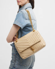 Load image into Gallery viewer, Rebecca Minkoff Edie Flap Quilted Shoulder Bag  Beige Leather Crossbody Chevron