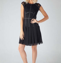 Load image into Gallery viewer, Rebecca Taylor Dress Womens 12 Black Silk Fit Flare Sleeveless Lace Studded A-Line