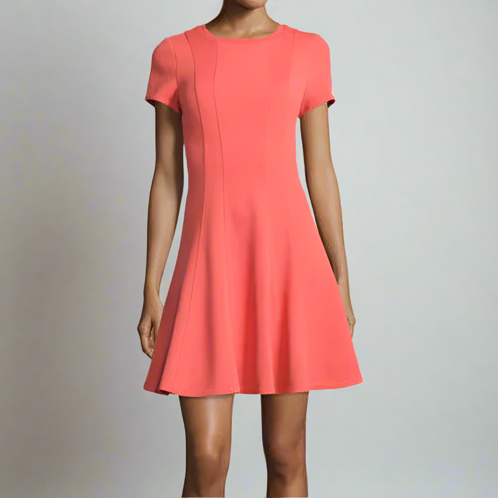 Rebecca Taylor Women's Short Sleeve Round Neck Fit & Flare Knit Pink Dress