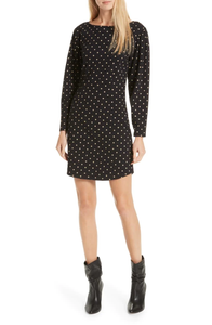 Rebecca Taylor Dress Womens Small Black Shift Long Sleeve Cotton Polka Dot Mini