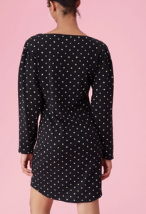 Rebecca Taylor Dress Womens Small Black Shift Long Sleeve Cotton Polka Dot Mini