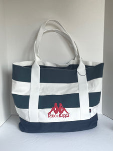 Robe di Kappa Large Tote White Blue Heather Stripes Shoulder Bag Red Logo