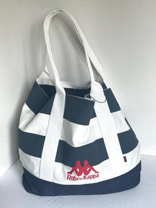 Robe di Kappa Large Tote White Blue Heather Stripes Shoulder Bag Red Logo