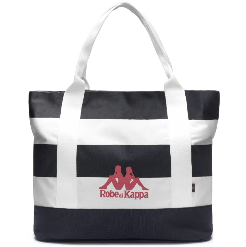 Robe di Kappa Large Tote White Blue Heather Stripes Shoulder Bag Red Logo