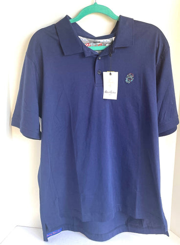 Robert Graham Polo Shirt Mens Extra Large Navy Blue Stone Trail Rugby Classic Fit