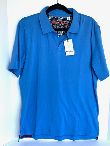 Robert Graham Polo Shirt Mens Large Blue Pacific Rugby Classic Fit Lightweight