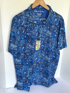 Robert Graham Polo Shirt Mens Large Blue Paisley Classic Fit Rugby Golf Pullover