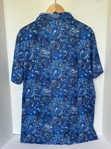 Robert Graham Polo Shirt Mens Large Blue Paisley Classic Fit Rugby Golf Pullover