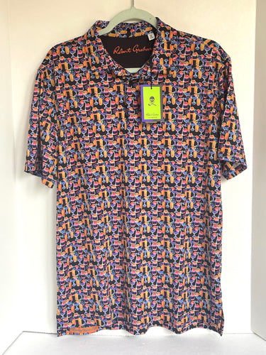 Robert Graham Polo Shirt Mens Medium Short Sleeve Cocktail Hour Lightweight