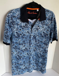Robert Graham Polo Shirt Mens Small Blue Amaro Floral SS Cotton Classic Fit