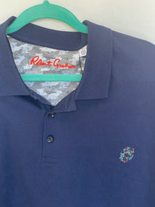 Robert Graham Polo Shirt Mens XXL 3XL Navy Blue Stone Trail Rugby Classic Fit