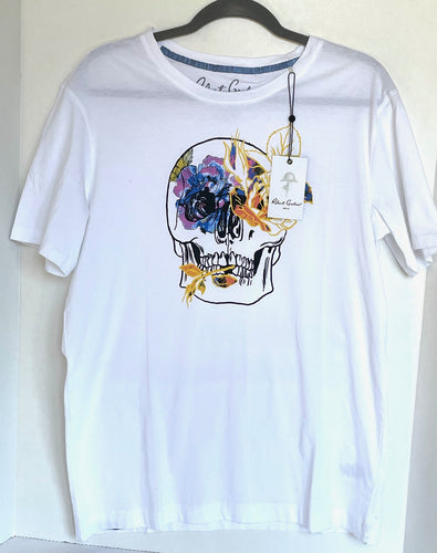 Robert Graham Shirt Mens Medium White Hibiscus Skull Cotton T-shirt