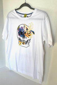 Robert Graham Shirt Mens Medium White Hibiscus Skull Cotton T-shirt